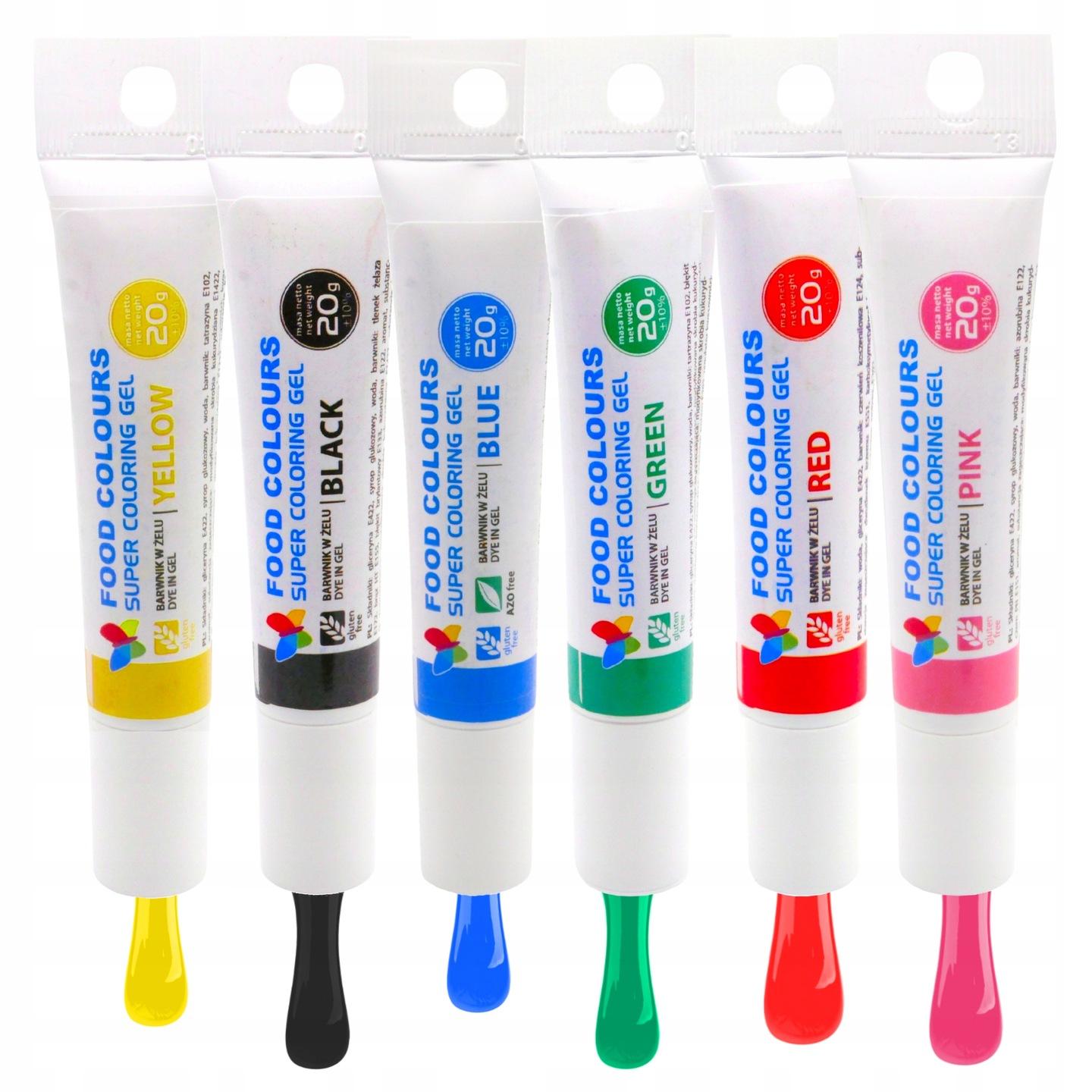 Barwnik spożywczy w żelu jadalny tubka zestaw kolorów food colours 6x20g
