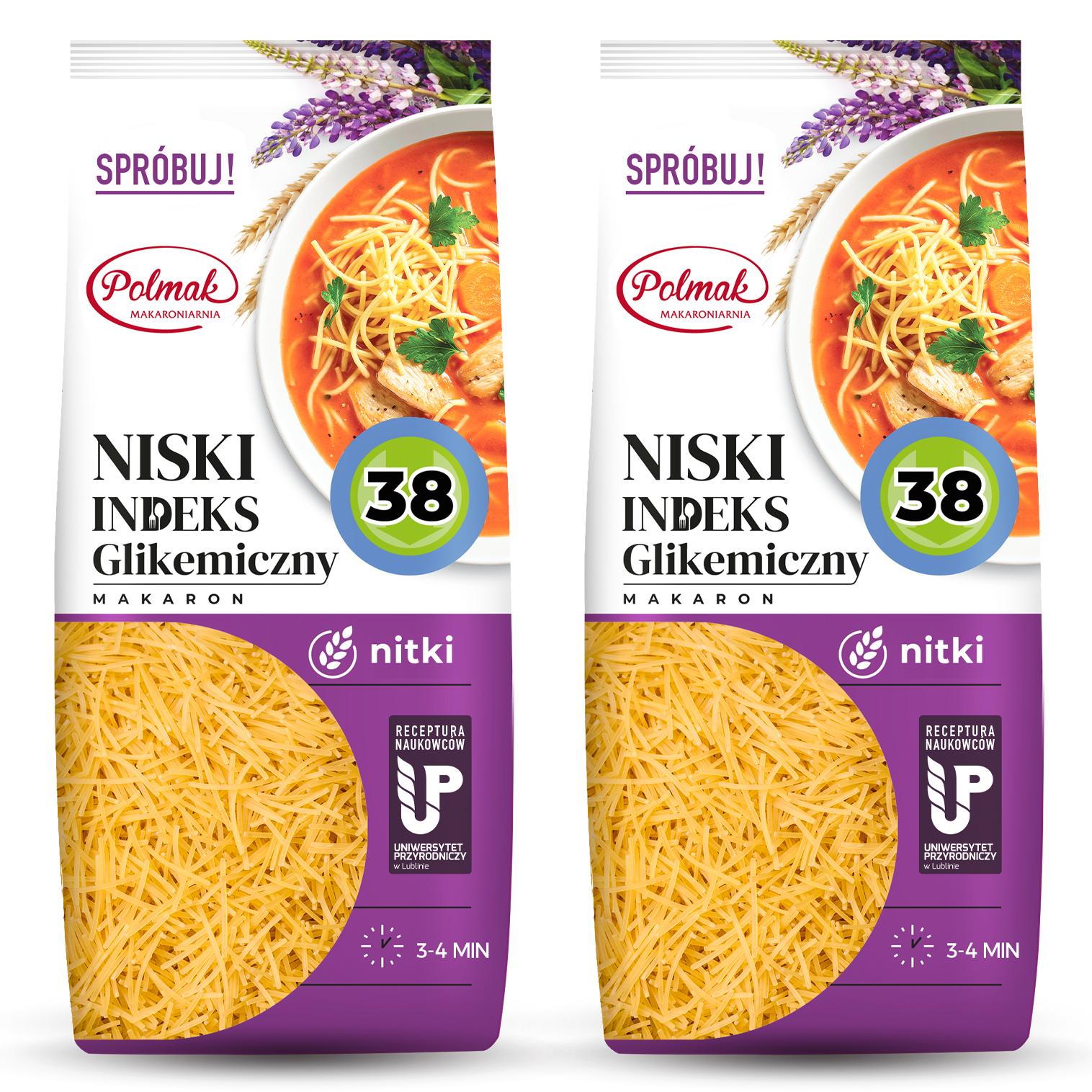 Makaron Nitki Niski IG 38 POLMAK 250g 2 sztuki