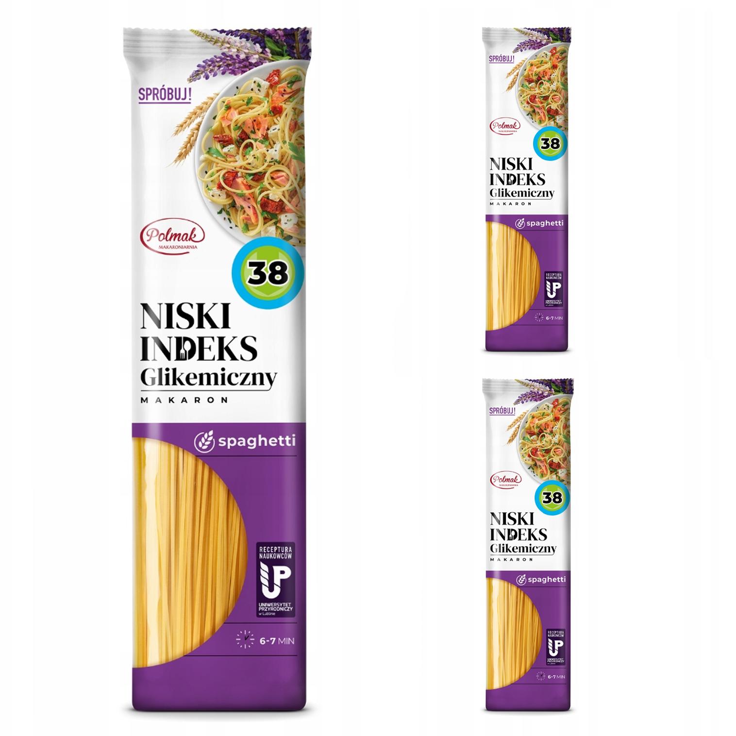 Makaron spaghetti Niski IG 38 POLMAK 250g 3 sztuki