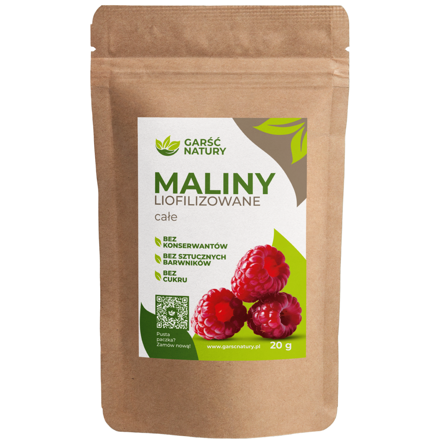 Maliny liofilizowane całe 20g bez cukru