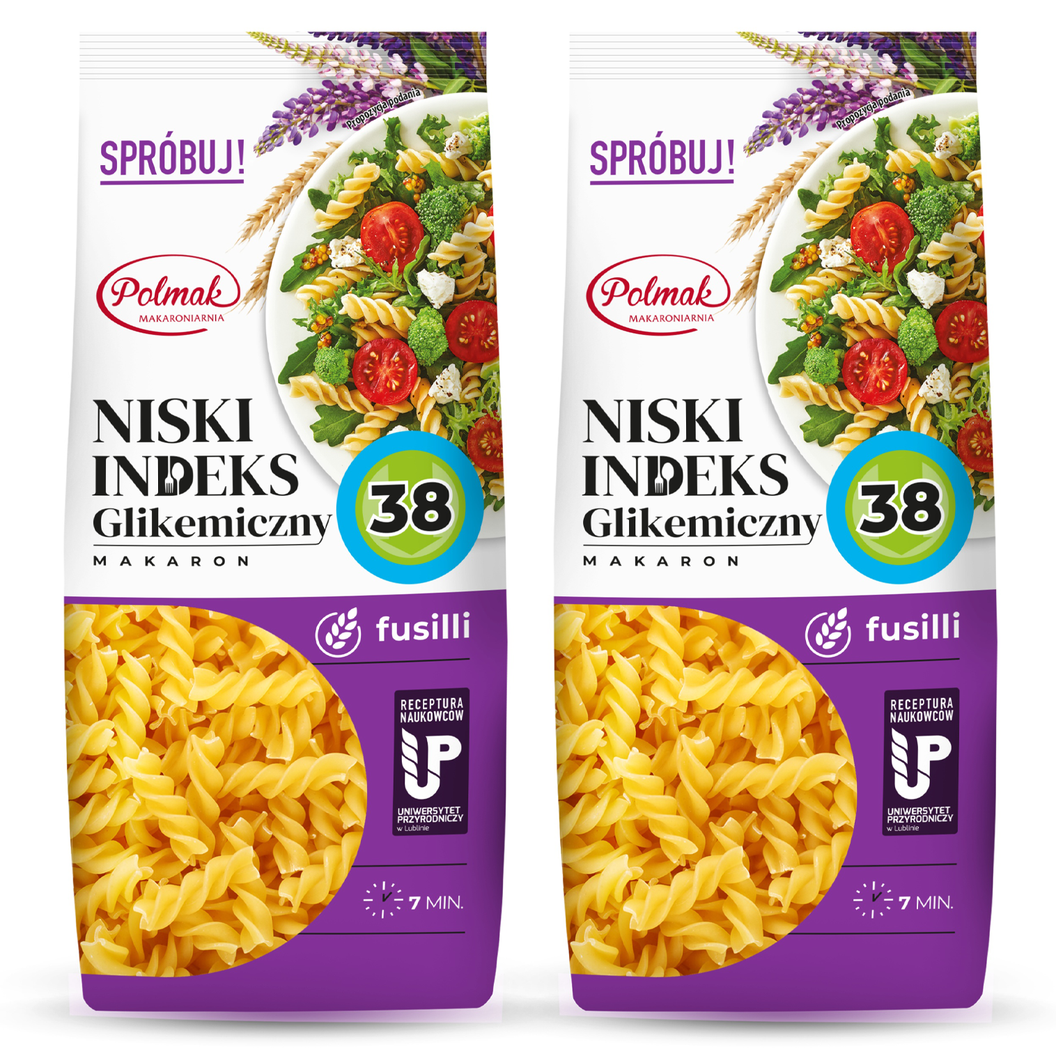 Makaron fusilli NISKI IG 38 POLMAK 250g  2 sztuki